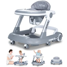 Baby Walker with Wheels 4 in 1 Foldable Activity Center with Mute Wheels Adju...