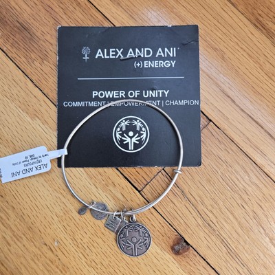 NWT Alex and Ani Power of Unity Charm Bangle Bracelet Silver Plated