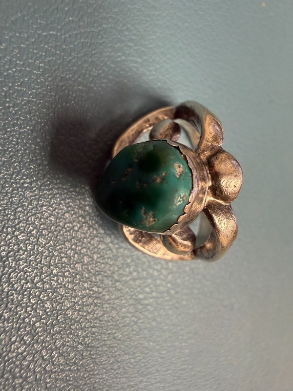 Vintage Navajo Green Turquoise Flower Sterling Silver Ring Sz 8.5 9.7G