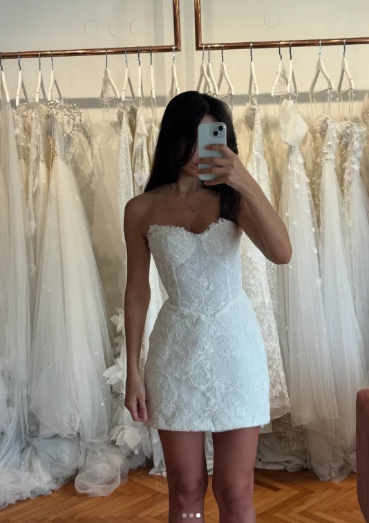 Short Mini Wedding Dresses White Beach Sleeveless Boho Lace Ivory Bridal Gowns - Image 4 of 4