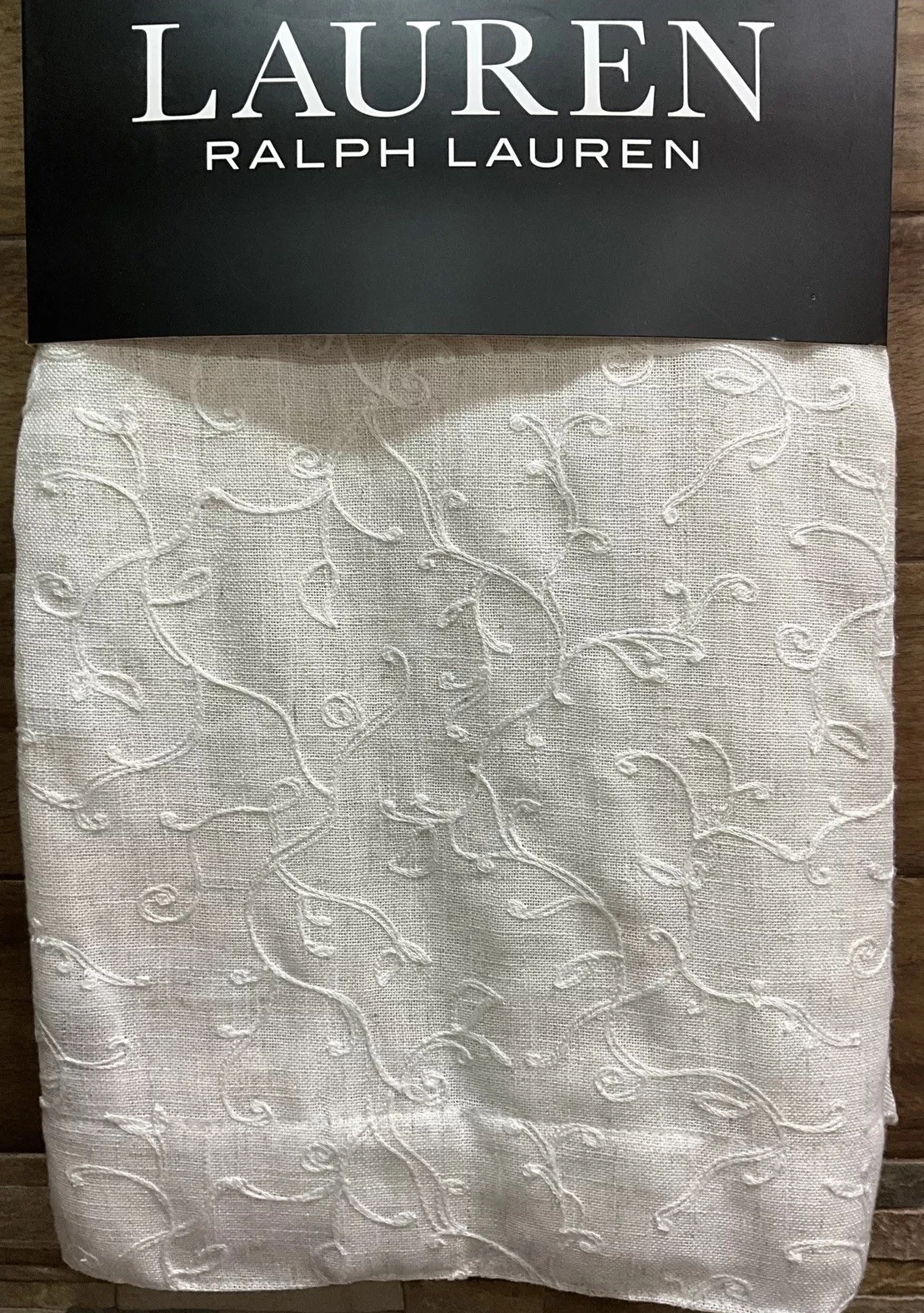 Ralph Lauren FALLBROOK 2 Window Panels Curtains Stitched Scroll Linen 54 x 96”