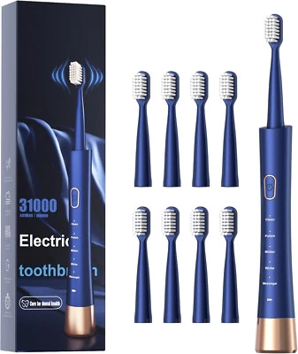 AJELU IPX7 Waterproof Sonic Electric Toothbrush, 5 Modes, 8 Heads, Fast Charge, Blue