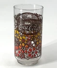 Vintage 1970's Coca Cola Orange Yellow Floral Print Drinking Glass Collectible