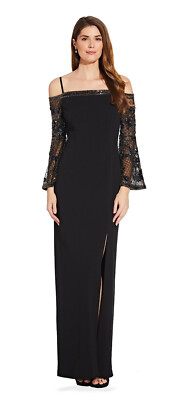 adrianna papell beaded cold shoulder dress Adrianna Papell Women's Off-The-Shoulder Embellished Midi Dress - Navy