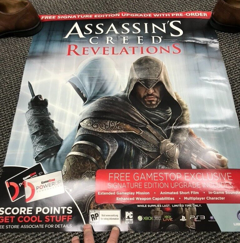 Raro póster de tienda promocional GameStop Assassins Creed Revelations 28x24 medios