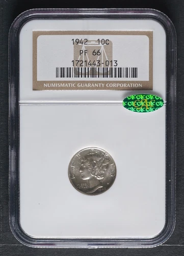 1942 Mercury Dime, NGC PF66 & CAC in Old Holder
