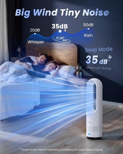 Tower Fans for Bedroom - Bladeless Tower Pedestal Fan with Remote, 90° Oscillati - Picture 6 of 6