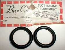 BuzCo 1 Pair 1" Front Drag Tires for 1/24 Slot Car Wheels BuzCo 409 NOS 1960s