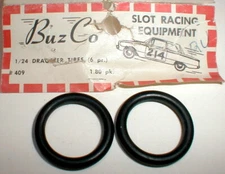 BuzCo 1 Pair 1" Front Drag Tires for 1/24 Slot Car Wheels BuzCo #409  NOS  1960s
