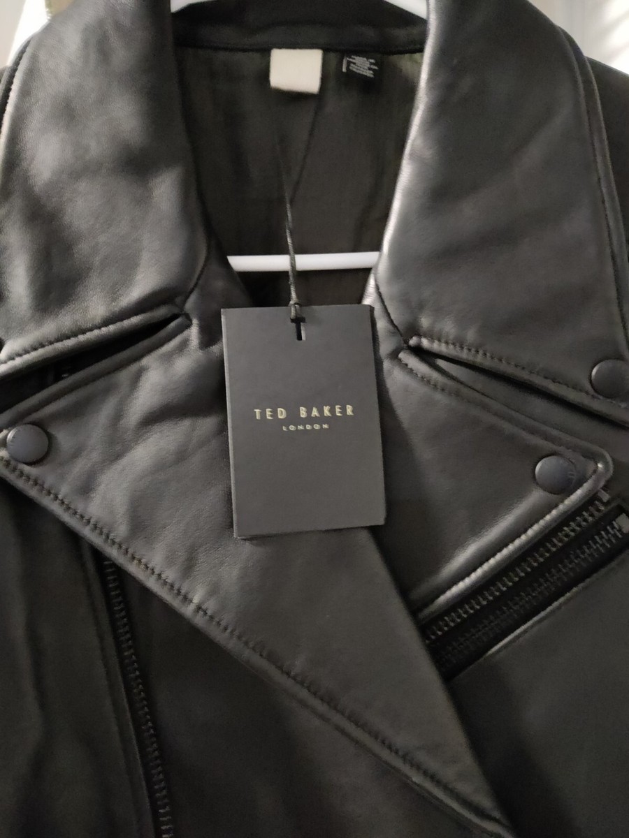 NWT Ted Baker London Mens Ovine Leather Biker Jacket Black NWT Ted Baker London Mens Ovine Leather Biker Jacket Black