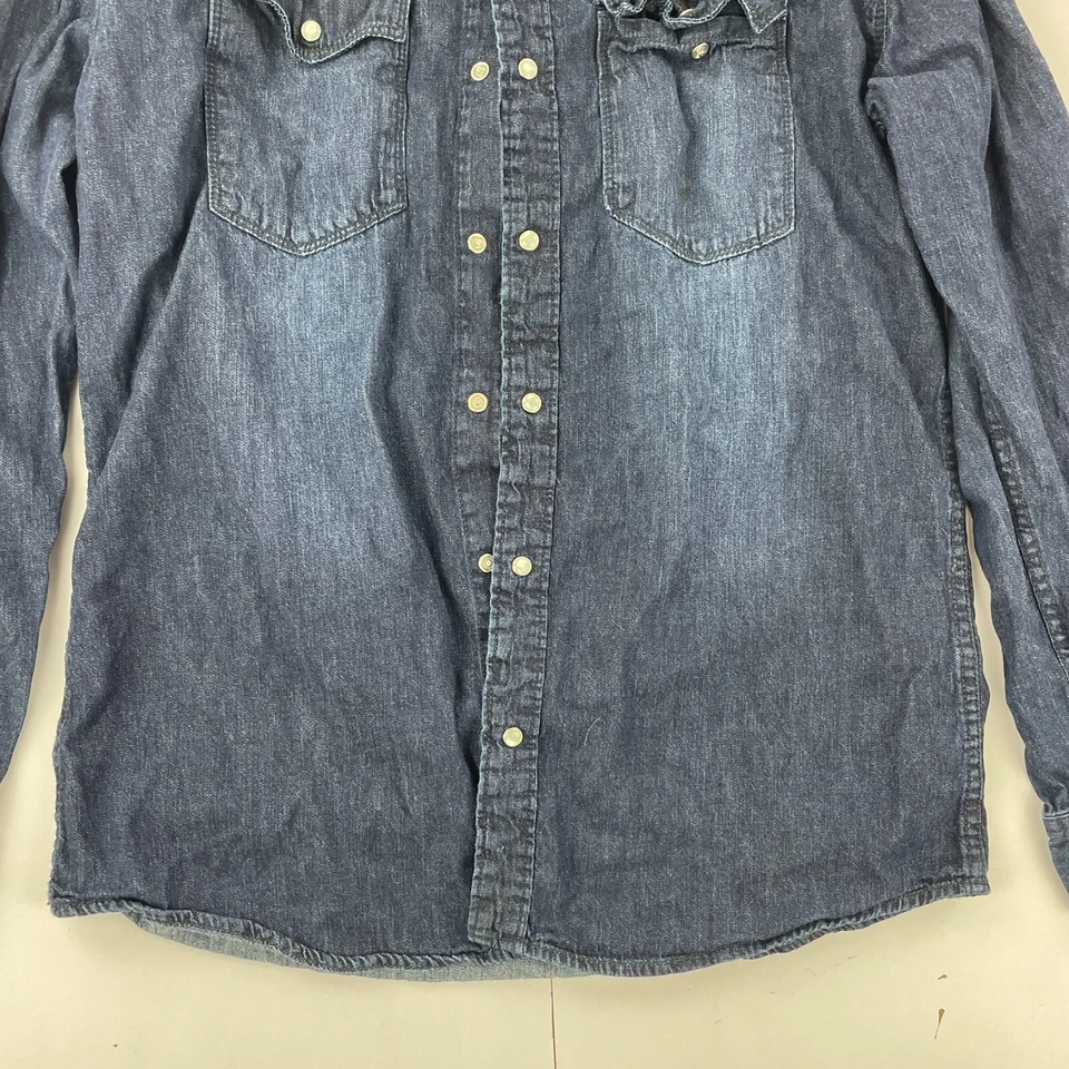 Camisa Denim BENCH Grande Azul Para Hombre Manga Larga 100% Algodón Perla A Presión Foto 4 de 4