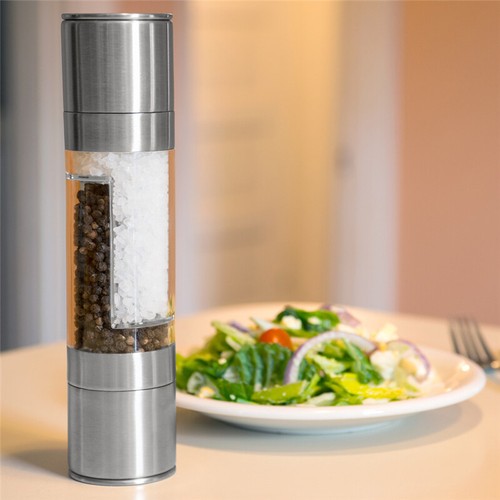 2 in 1 Stainless Steel Salt & Pepper Mill Herb & Spice Grinder Hand Shaker Set - Picture 9 of 9