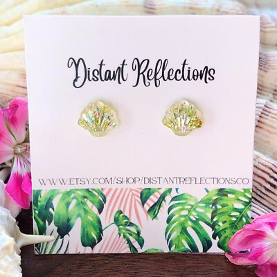 Yellow Seashell Stud Earrings Stainless Steel Handmade Jewelry Beach  Jewelry