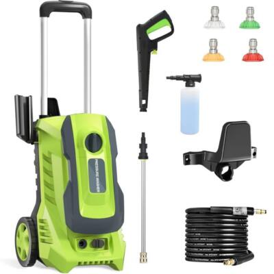 #ad Portable Pressure Washer 4500PSI Max with 4 Nozzles and Telescopic Handle Green $89.99