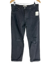 NWT Free People Women's Jeans Black Button Fly Fray Knees Cuffed Turkey Size 27