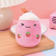 Cute/kawaii Fruits Milk Tea Cup Toy Stuffed Plushy Keychain Gift For Friends