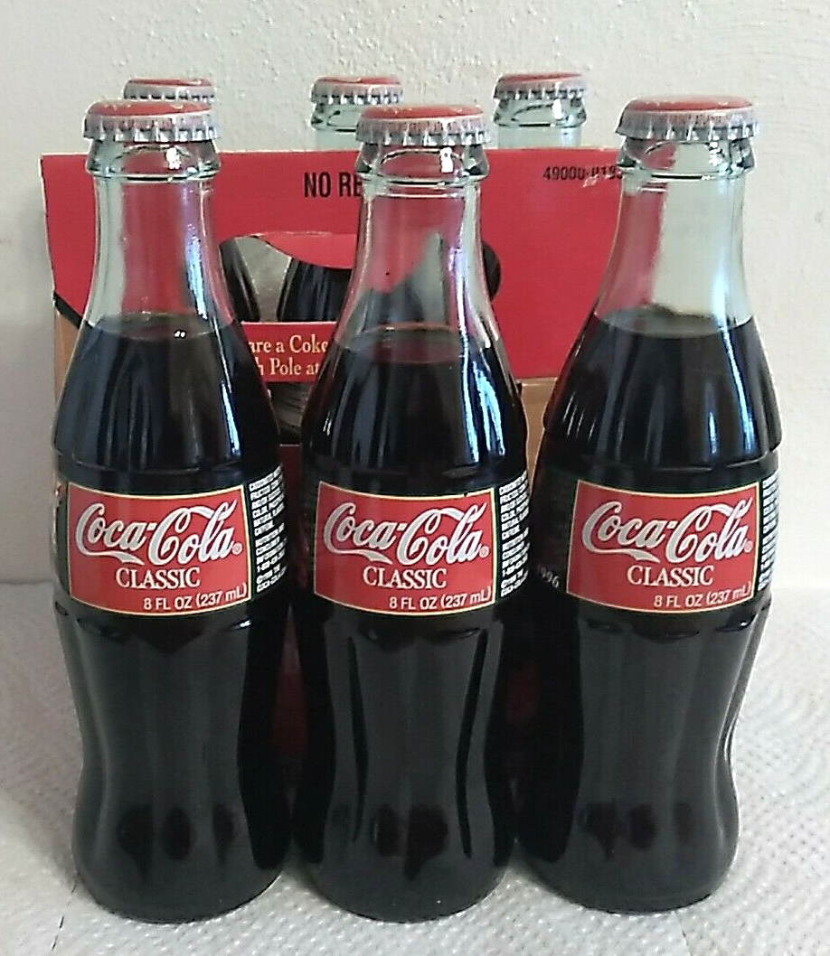 Coca-Cola Classic Christmas 1996 Edition Coke Bottles Santa 6-Pack