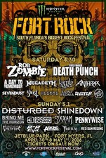 FORT ROCK FESTIVAL 2016 FORT MYERS CONCERT TOUR POSTER-Rob Zombie,Megadeth
