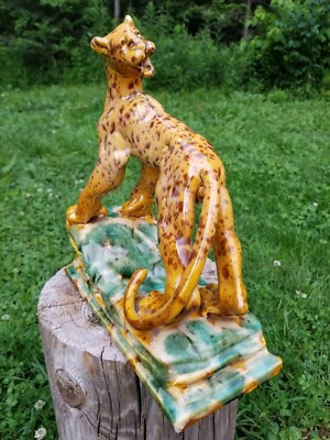 『 Yellow Leopard fam 』by Zuberi 60*60cm Vintage Ceramic Leopard Cheetah Big Cat Figure Drip Glaze African