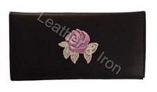 Purple Rose Design Leather Checkbook Cover