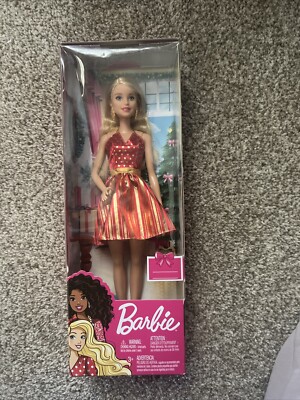Barbie Holiday Christmas AA Black Doll Red Gold Dress Mattel 2019 GFF69