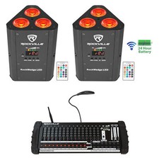  2 Rockville RockWedge LED Battery Lights 384 Channel Wireless DMX Controller