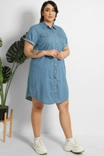 BNWT EX New Look Mid Blue Denim Effect Shirt Dress Size 2XL 18-20