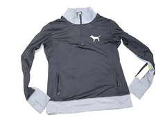 Victorias Secret PINK Gray Ultimate Track Jacket Black Green Pockets Small
