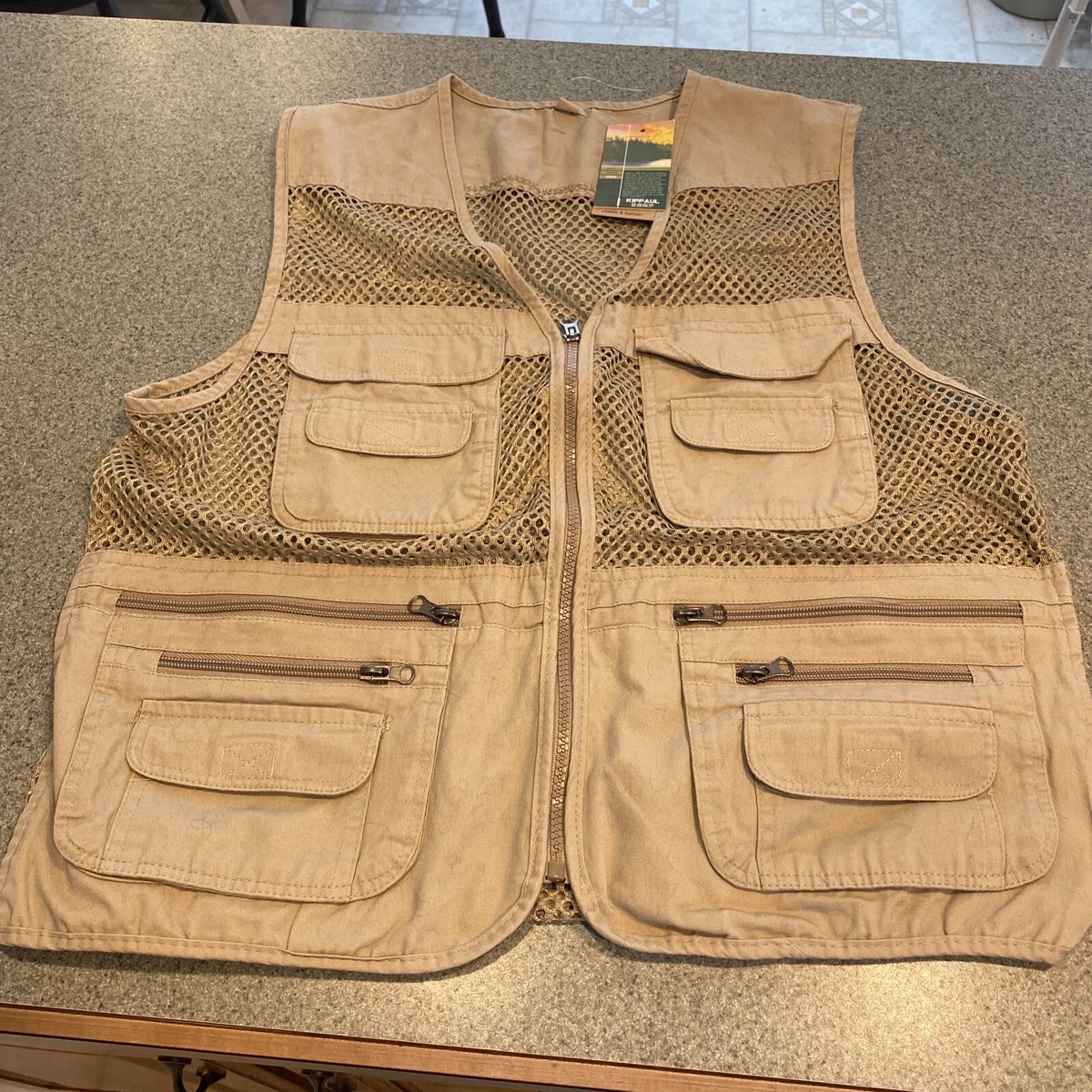 kippaul fisherman vest Men s Sz L Brown Multi Pockets NWT eBay