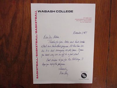 MAC PETTY Signed 1987 Personal Letter- Wabash College Men's