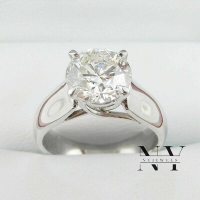 Moissanite Solitaire Engagement Ring Round Cut 2.50 Carat Solid 14K White Gold