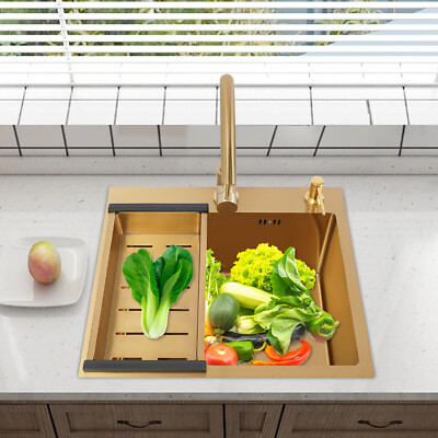 Stainles Steel Kitchen Sink W/ Faucet &Drain Basket Household Workstation