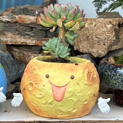 Mars Flower Pots Doll Shaped Resin Garden Pots Cute Green Plants Flower Pot L...