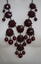 Burgundy Red Acrylic Bead Bib Necklace Gunmetal Chandelier Statement Choker 25"