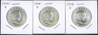 Lot of (3) Coins - 1948-D 90% Silver Franklin Half Dollars