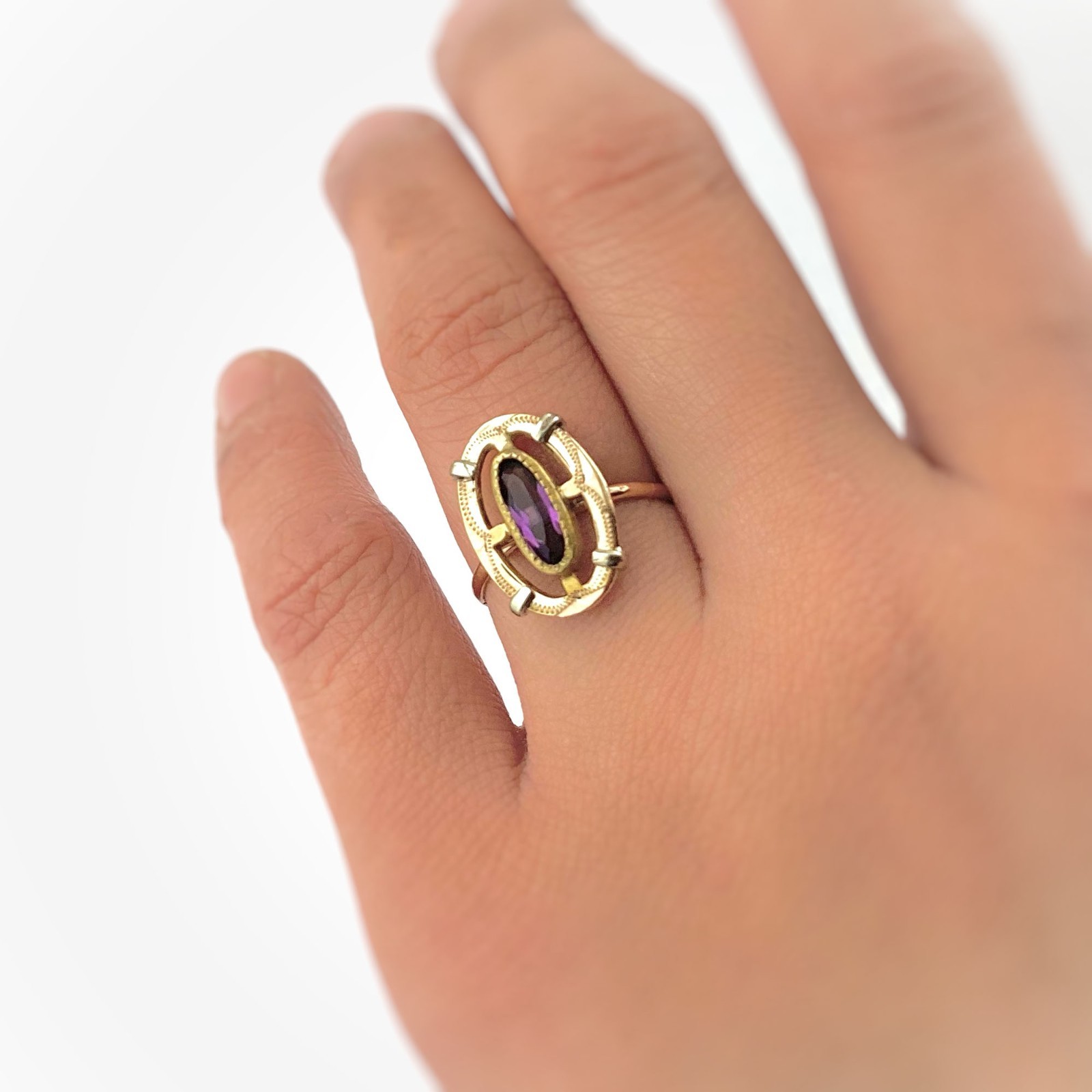 Antique Purple Paste Conversion Ring, Gold Filled… - image 5