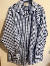 Michael Kors Mens Long Sleeve Button Up Shirt 18 34/35 Blue Black Plaid