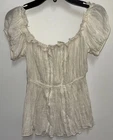 Vintage Rave Renaissance Romantic Puff Sleeve Festival  Milkmaid Ivory Top Large