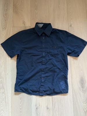 Striped Dark blue Ocean current button down with  Current  embroidery