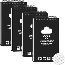 4 Pack Weatherproof Pocket Notebook, 5" X 3" Top-Spiral Weatherproof All Weather