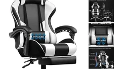  Gaming Chair, Computer Chair with Footrest and Lumbar Faux Leather Snow White