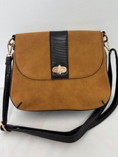 mustard and brown shoulder bag with snake print handle