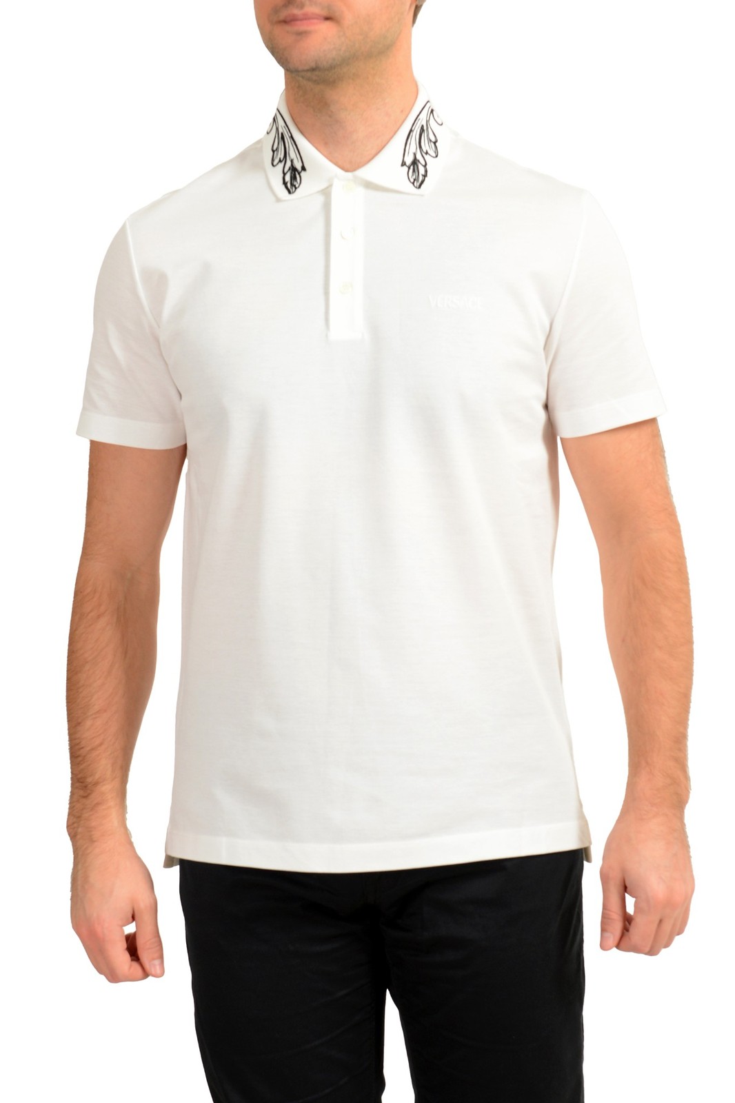 Белая вышитая рубашка поло с коротким рукавом Versace Mens Taylor Fit US 3XL IT 58 41290₽