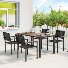 Outsunny Outdoor Dining Set for 4, Acacia Wood Table and Stackable Chairs
