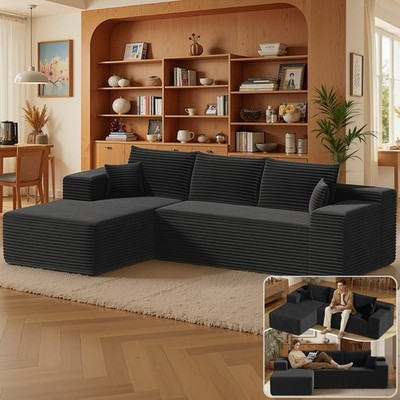 L-Shape Modular Sofa Compressed Sofa Set Corduroy-style Plush Sectional Couch