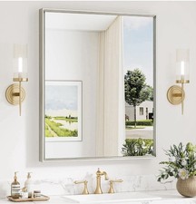 Brushed Nickel Beveled Bathroom Mirror 30x36 Inch Farmhouse Style