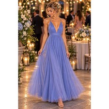 Windsor Periwinkle Purple Tulle Maxi Dress XSmall Halter Formal Gown Fairy #1704