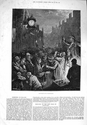 Original alter antiker Druck 1876 Silvester Edinburgh Straßenszene Promi 19.