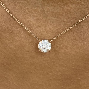 1ct Round Pendant Necklace Rose Gold 14K Labcreated Diamond F/VS