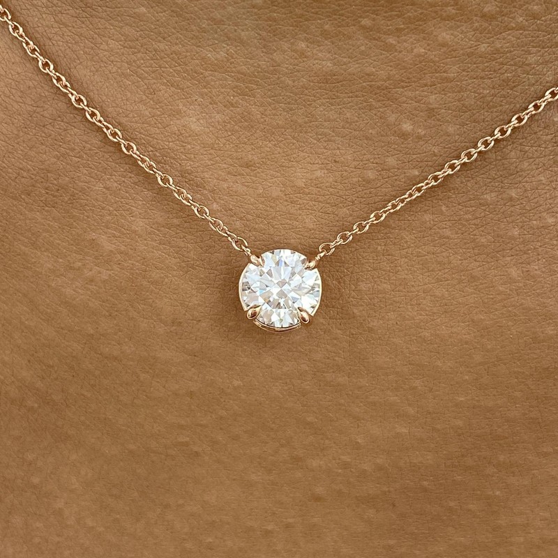 1ct Round Pendant Necklace Rose Gold 14K Labcreated Diamond F/VS